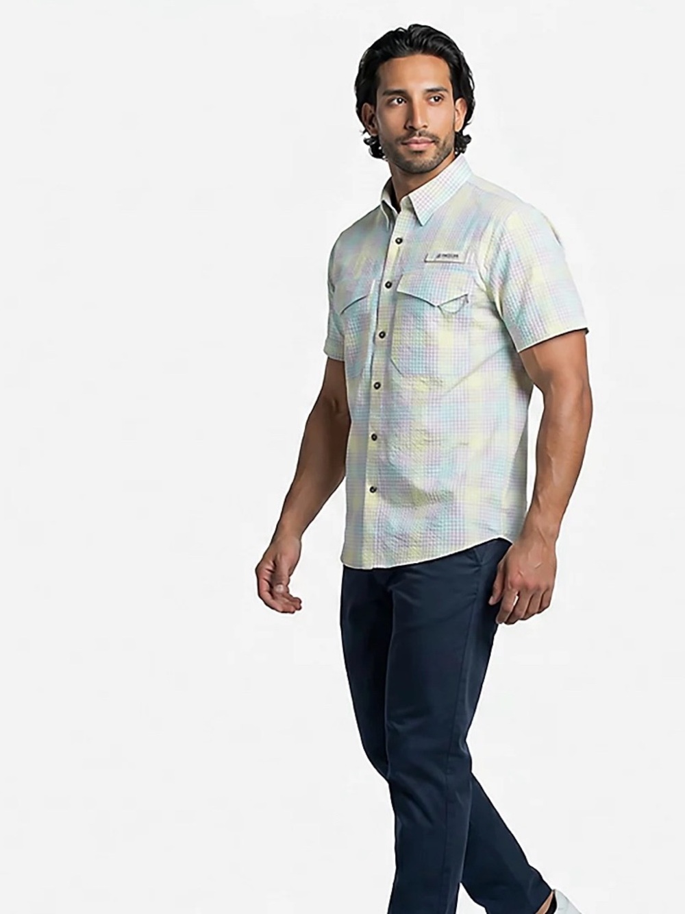 Magellan Outdoors Men's Southern Summer Gingham Plaid Short Sleeve Shirt Sz S 🆕